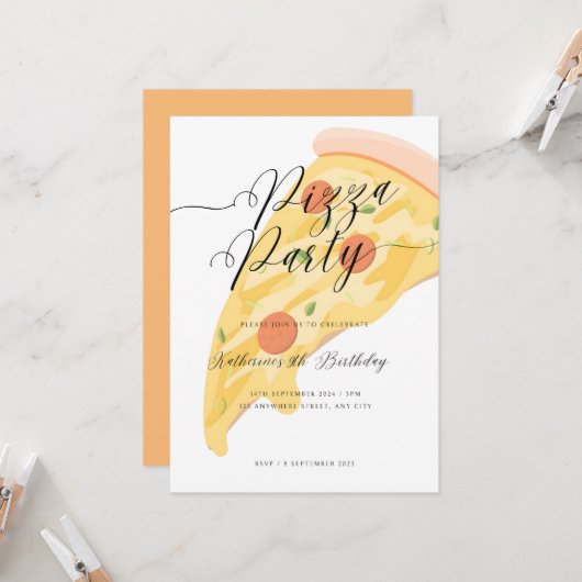 Slice of Fun! Waterverf Pizza Party Verjaardag Kaart (Voorkant / Achterkant in situ)