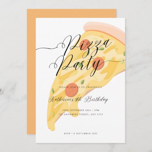 Slice of Fun! Waterverf Pizza Party Verjaardag Kaart (Voorkant / Achterkant)