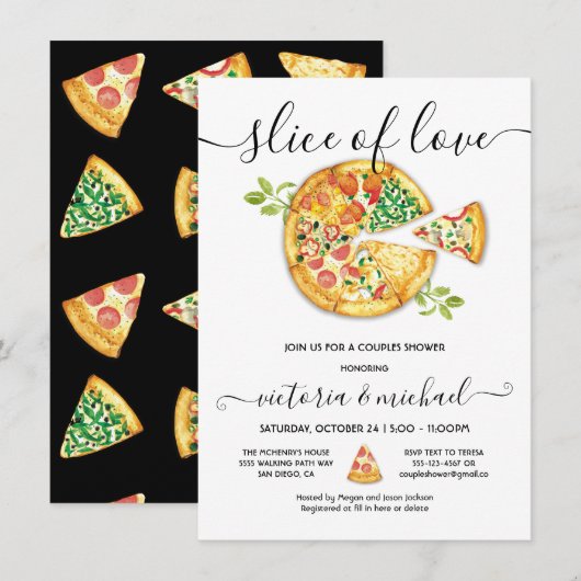 Slice of Love Pizza Party Borrel Kaart (Voorkant / Achterkant)