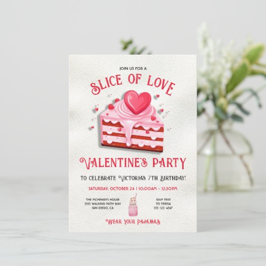Slice of Love Valentijns's Cake Verjaardagsfeestje Kaart (Staand voorkant)