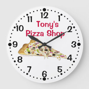 Slice of Pizza Custom Name Shop Kitchen Clock Grote Klok