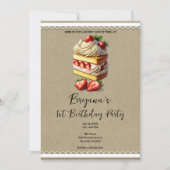 Slice of Strawberry Shortcake 1e 1 verjaardagsfees Kaart (Voorkant)