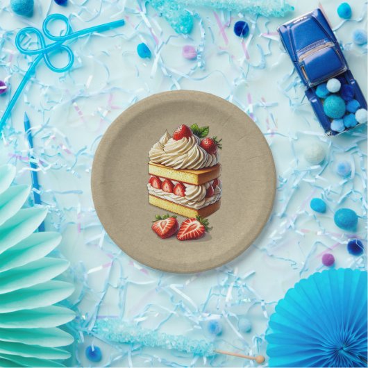 Slice of Strawberry Shortcake Aardbeien Papieren Bordje (Feest)