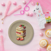 Slice of Strawberry Shortcake Aardbeien Papieren Bordje (Feest)
