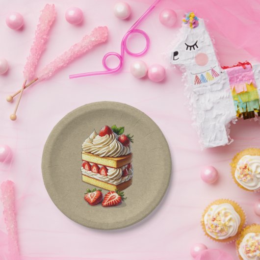 Slice of Strawberry Shortcake Aardbeien Papieren Bordje (Feest)