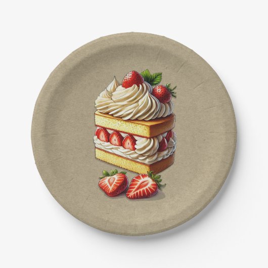 Slice of Strawberry Shortcake Aardbeien Papieren Bordje (Voorkant)