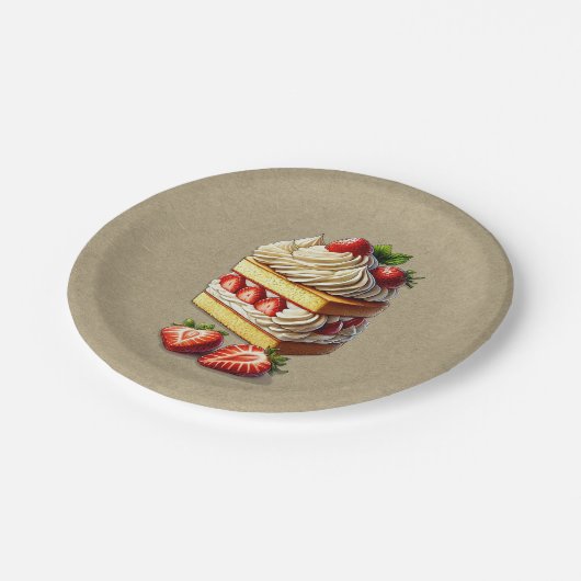 Slice of Strawberry Shortcake Aardbeien Papieren Bordje (Gekanteld)