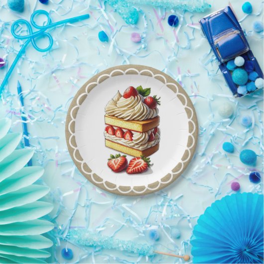 Slice of Strawberry Shortcake Aardbeien Papieren Bordje (Feest)