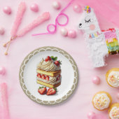 Slice of Strawberry Shortcake Aardbeien Papieren Bordje (Feest)