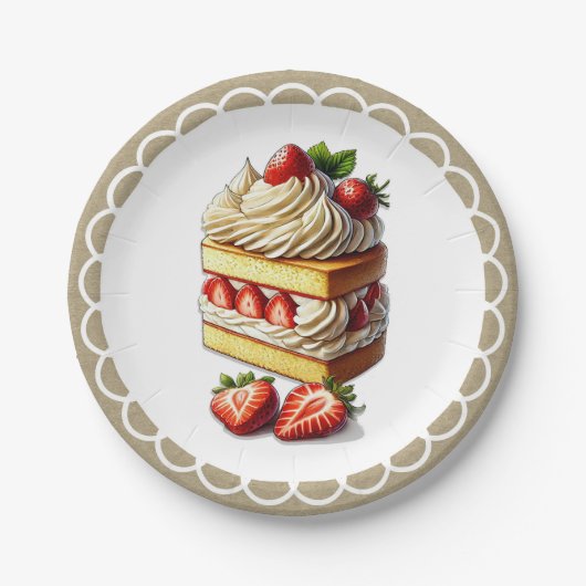 Slice of Strawberry Shortcake Aardbeien Papieren Bordje (Voorkant)
