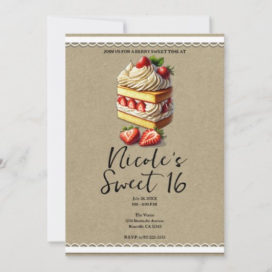 Slice Of Strawberry Shortcake Sweet 16 Verjaardag Kaart (Voorkant)