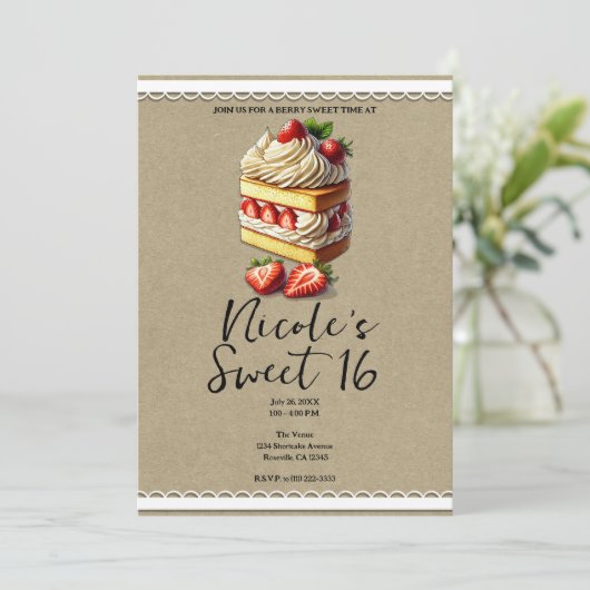 Slice Of Strawberry Shortcake Sweet 16 Verjaardag Kaart (Staand voorkant)