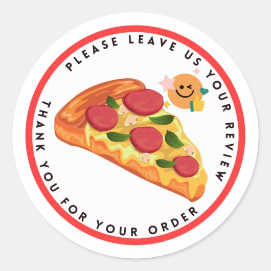 Slice Pizza Smile Emoticon Verlaat Review Dank u Ronde Sticker (Voorkant)