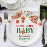 Slice slice baby Italiaans pizza baby shower Papieren Bordje<br><div class="desc">Slice slice baby Italiaans pizza baby shower sjabloon borden gepersonaliseerd pizza baby shower servies,  waterverf pizza en pizza plakjes Italiaans tricolore kleuren pizza baby shower servetten tafel decor</div>