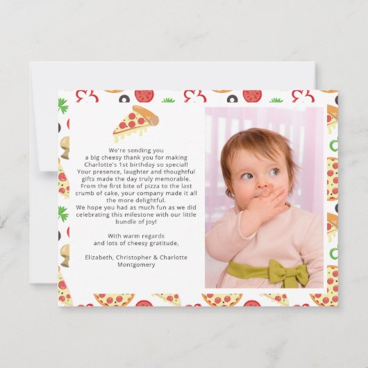 Slice Slice Baby Modern Kids Verjaardags Pizza Par Bedankkaart (Achterkant)