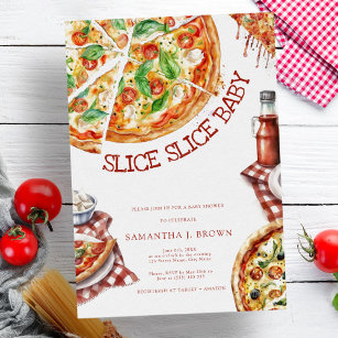 Slice Slice Baby Modern Pizza Baby shower Invitati Kaart