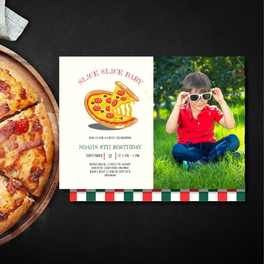 Slice Slice baby Modern Pizza Foto Verjaardagsfees Kaart