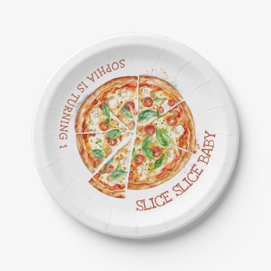 Slice Slice Baby Modern Pizza-papier van zaterdag Papieren Bordje (Voorkant)