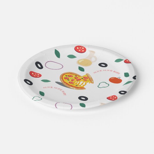 Slice Slice Baby Modern Pizza Verjaardagsfeest Papieren Bordje (Gekanteld)