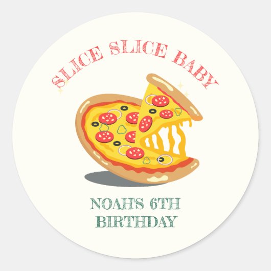 Slice Slice Baby Modern Pizza Verjaardagsfeest Ronde Sticker (Voorkant)