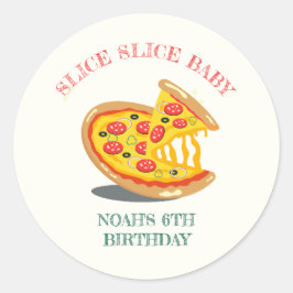 Slice Slice Baby Modern Pizza Verjaardagsfeest Ronde Sticker