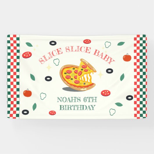 Slice Slice Baby Modern Pizza Verjaardagsfeest Spandoek (Horizontaal)