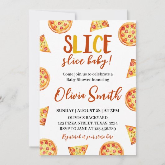 Slice Slice Baby Moderne Pizza Douche Uitnodiging (Voorkant)