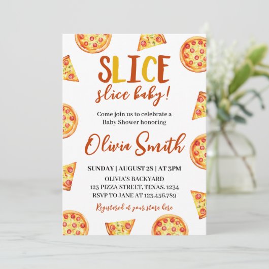 Slice Slice Baby Moderne Pizza Douche Uitnodiging (Staand voorkant)