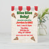 Slice Slice Baby, pizza 1e verjaardag Kaart (Staand voorkant)