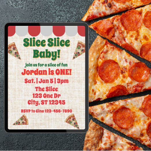 Slice Slice Baby, pizza 1st birthday Kaart