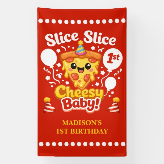 Slice Slice Baby Pizza 1st Birthday Vertical Spandoek (Verticaal)