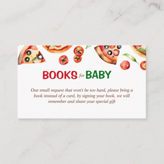 Slice slice baby pizza baby shower boeken aanvrage informatiekaartje (Voorkant)