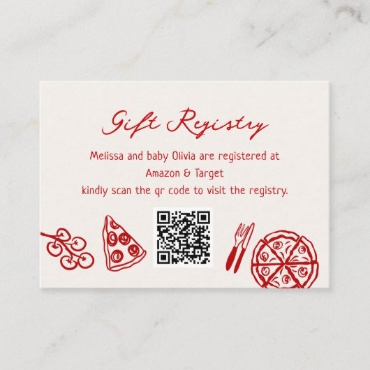 Slice Slice Baby Pizza Baby Shower Cadeau Registra Informatiekaartje (Voorkant)