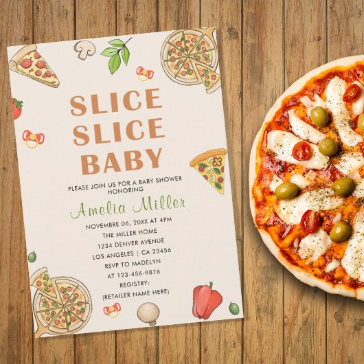 Slice Slice Baby Pizza Baby shower Kaart