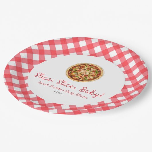 Slice, Slice, Baby! Pizza Baby shower Papieren Bordje (Gekanteld)