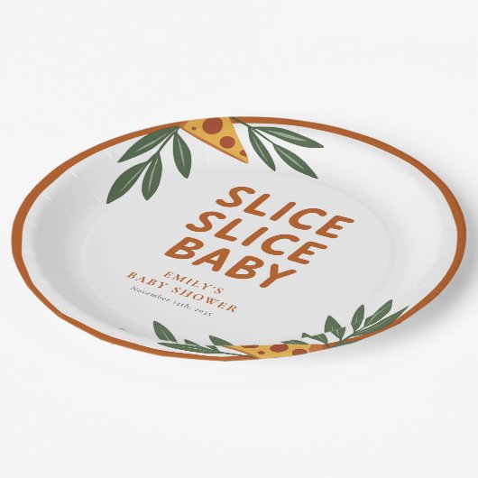 Slice Slice Baby Pizza Baby shower Papieren Bordje (Gekanteld)