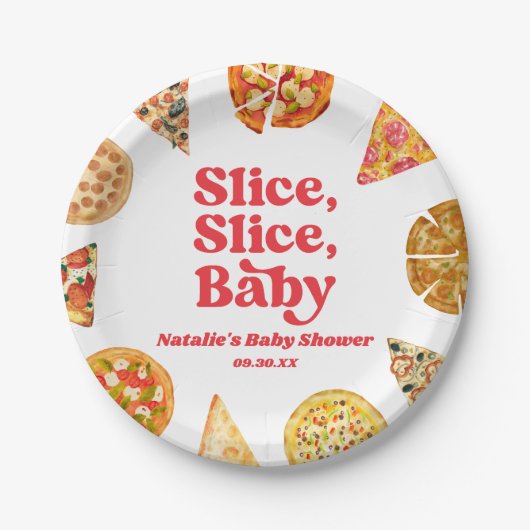 Slice, Slice, Baby! Pizza Baby shower Papieren Bordje (Voorkant)