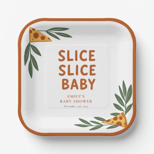 Slice Slice Baby Pizza Baby shower Papieren Bordje (Voorkant)