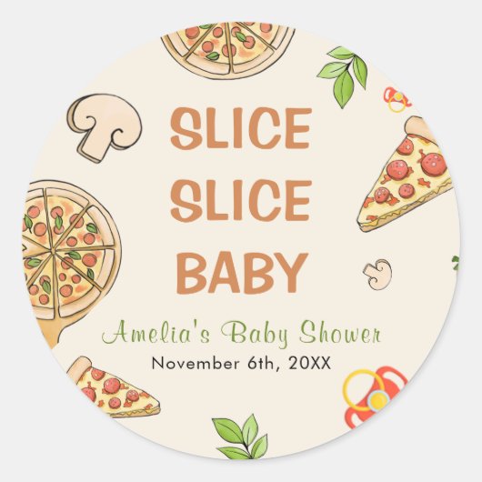 Slice Slice Baby Pizza Baby shower Ronde Sticker (Voorkant)