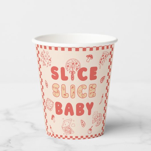 Slice Slice Baby Pizza Hand Drawn Baby Shower Papieren Bekers (Voorkant)