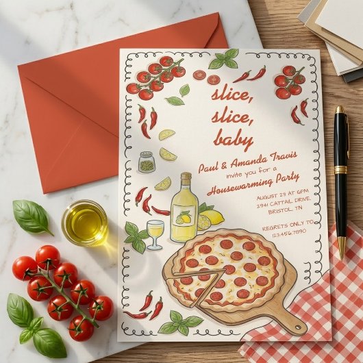 Slice Slice Baby Pizza Housewarming Feest Kaart