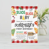 Slice Slice Baby Pizza Party 1e Verjaardag Kaart (Staand voorkant)