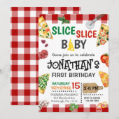 Slice Slice Baby Pizza Party 1e Verjaardag Kaart (Voorkant / Achterkant)