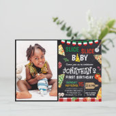 Slice Slice Baby Pizza Party 1e Verjaardag Kaart (Staand voorkant)