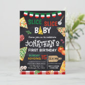 Slice Slice Baby Pizza Party 1e Verjaardag Kaart (Staand voorkant)