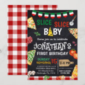 Slice Slice Baby Pizza Party 1e Verjaardag Kaart (Voorkant / Achterkant)