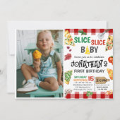 Slice Slice Baby Pizza Party 1e Verjaardag Kaart (Voorkant)
