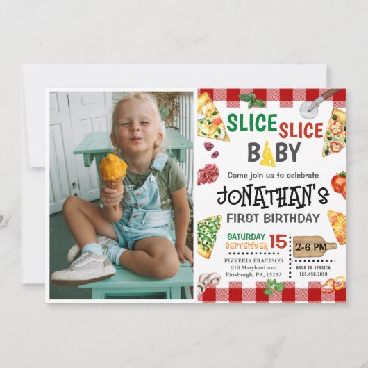 Slice Slice Baby Pizza Party 1e Verjaardag Kaart (Voorkant)