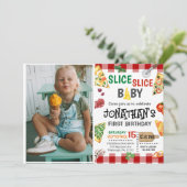 Slice Slice Baby Pizza Party 1e Verjaardag Kaart (Staand voorkant)