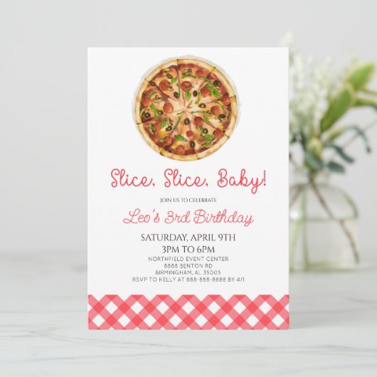 Slice, Slice, Baby! Pizza Verjaardagsfeestje Kaart (Staand voorkant)